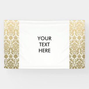 Gold and White Elegant Damask Pattern Banner