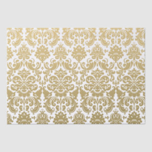 Gold and White Elegant Damask Pattern Tissue Paper