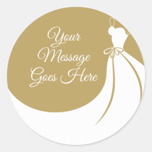 Gold and White Elegant Gown Bridal Shower Classic Round Sticker