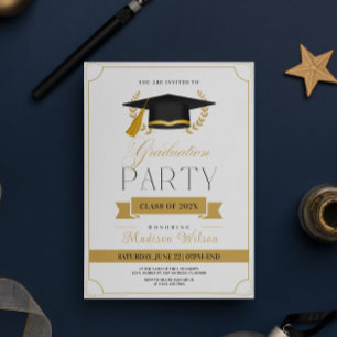 Gold and white elegant graduation party invite