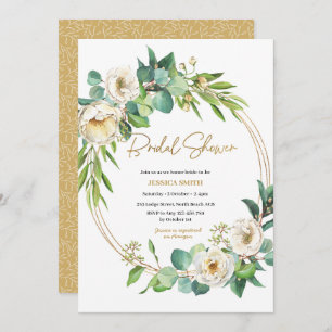 Gold and White floral Bridal Shower Invitation