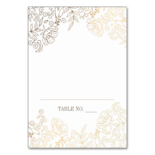 Gold and White Floral Decor Place Cards