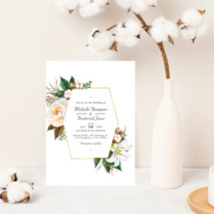 Gold and White Floral QR Code RSVP Wedding Invitation