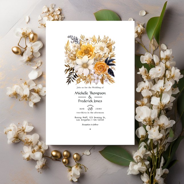Gold and White Floral Wedding Invitation (Creator Uploaded)