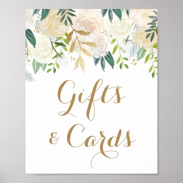 Gold and White Flower Gifts and Cards Table Sign (Front)