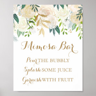 Gold and White Flower Mimosa Bar Sign Poster