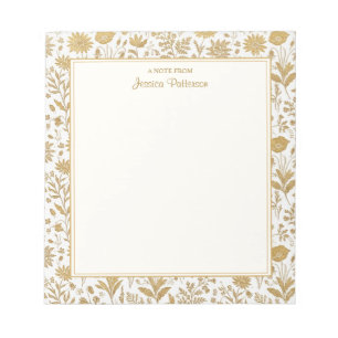 Gold and White Flower Toile Pattern Personalized Notepad