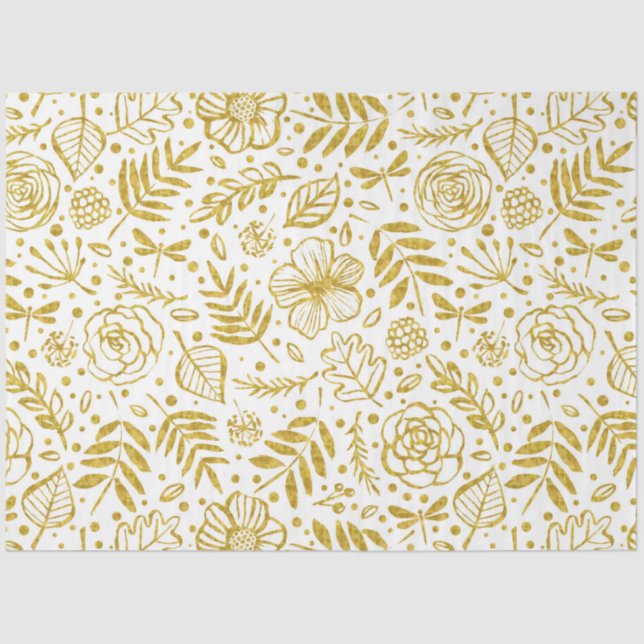Gold and white flowers pattern tissue paper (Front)