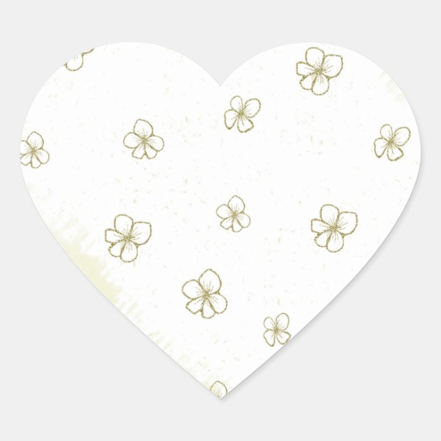 gold and white flowers wedding heart sticker (Front)