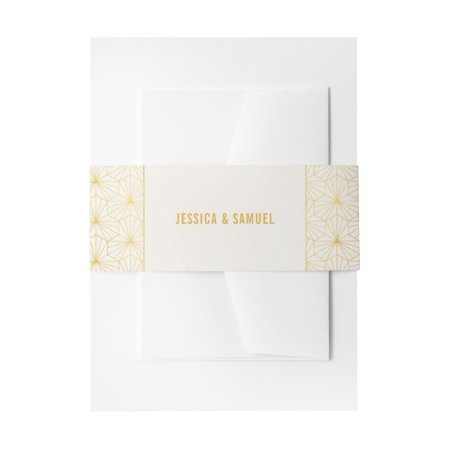 Gold and White Geometric Art Deco Invitation Belly Band (Front Example)