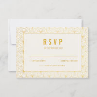 Gold and White Geometric Art Deco RSVP card