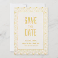 Gold and White Geometric Art Deco Save the date