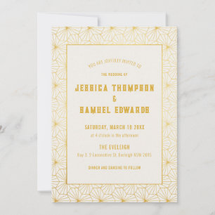 Gold and White Geometric Art Deco Wedding  Invitation
