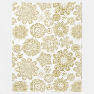Gold And White Geometric Irises Pattern Fleece Blanket