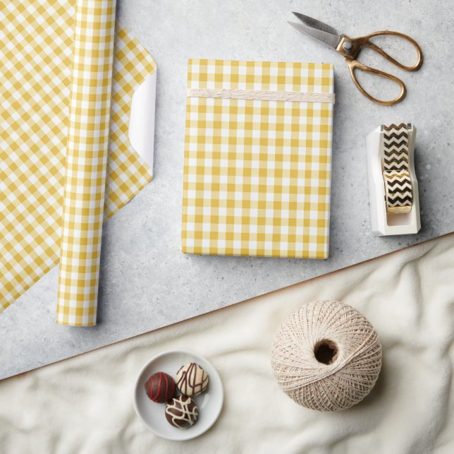 Gold and White Gingham Wrapping Paper (Crafts)