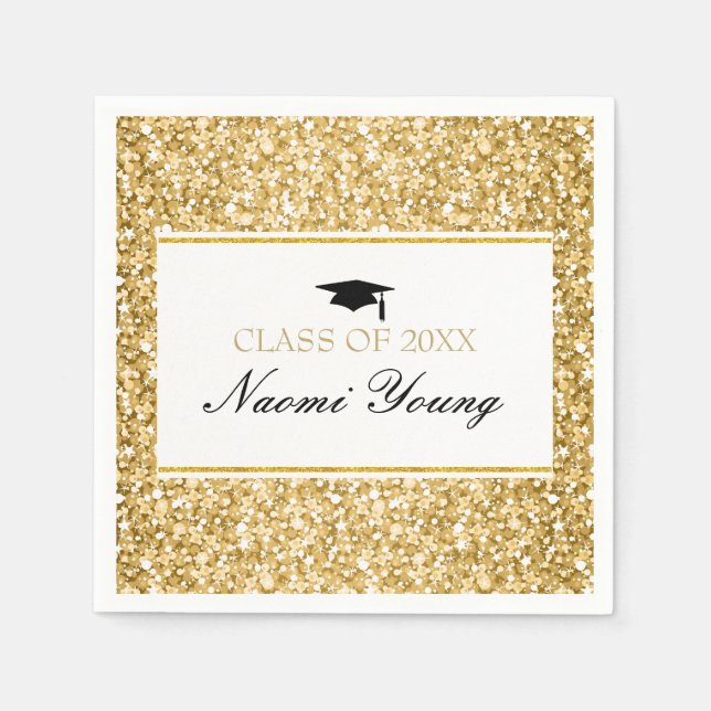 Gold And White Glitter Black Cap Napkin (Front)