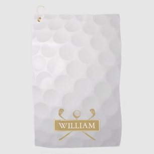 Gold And White Golf Clubs Ball Custom Name Towel