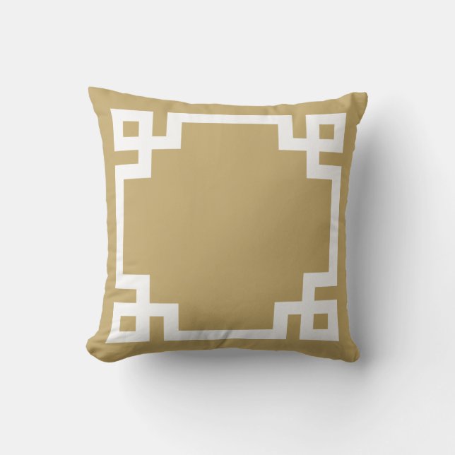 Gold and White Greek Key Border Cushion (Front)