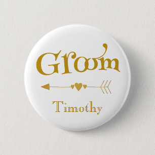 Gold and White Groom 6 Cm Round Badge