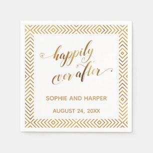 Gold and White Happily Ever After, Hearts Diamonds Napkin
