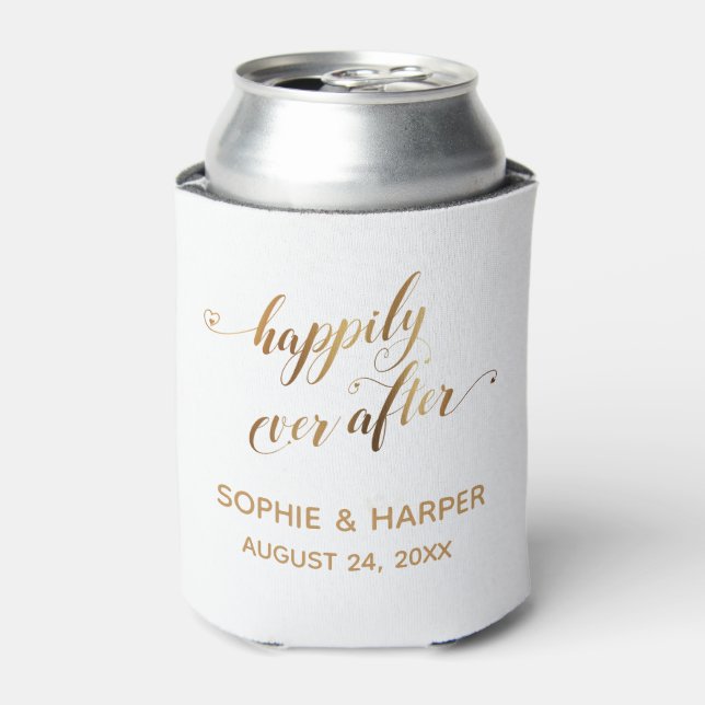Gold and White Happily Ever After, Hearts Script Can Cooler (Can Front)