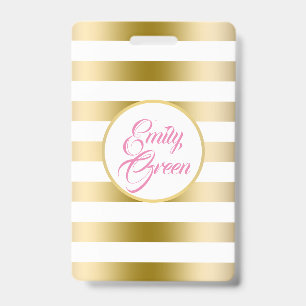 Gold And White Horizontal Stripes ID Badge