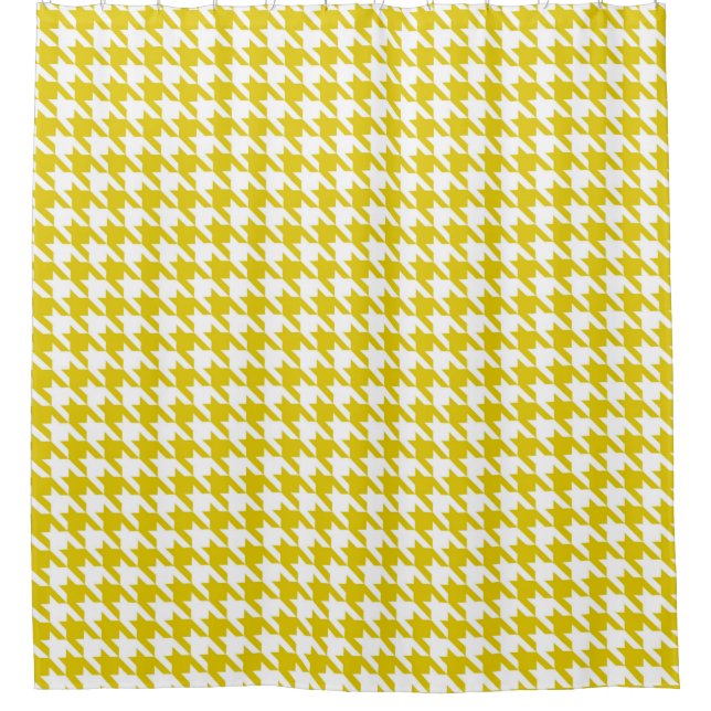 Gold and White Houndstooth Pattern Shower Curtain (Front)