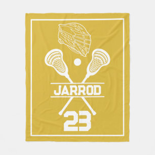 Gold and White Lacrosse Player Number Sports Fleece Blanket