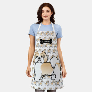 Gold And White Lhasa Apso Cartoon Dog & Name Apron