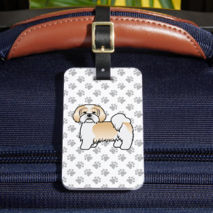 Gold And White Lhasa Apso Cute Dog & Custom Text Luggage Tag