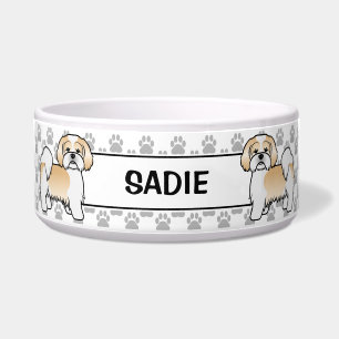 Gold And White Lhasa Apso Dog With Paws & Name