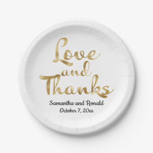Gold and White Love and Thanks Wedding Paper Plate
