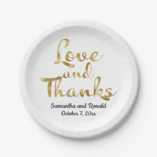 Gold and White Love and Thanks Wedding Paper Plate