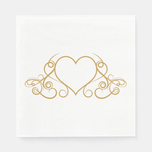 Gold and White Love Heart Wedding Party Glam Napkin (Front)