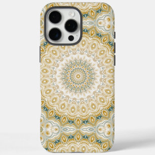 Gold and White Mandala Pattern with Teal Accents iPhone 16 Pro Max Case