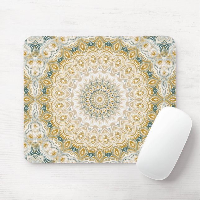 Gold and White Mandala Pattern with Teal Accents Mouse Pad (With Mouse)