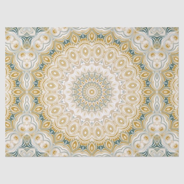 Gold and White Mandala Pattern with Teal Accents Tissue Paper (Front)
