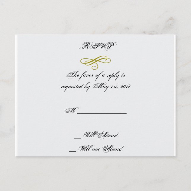 Gold and White Marabou Feather Wedding RSVP Invitation Postcard (Front)