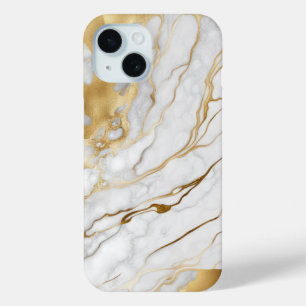 Gold and White Marble Abstract iPhone 15 Case