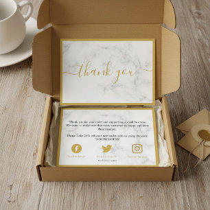 Gold and white marble effect, customer thank you e enclosure card