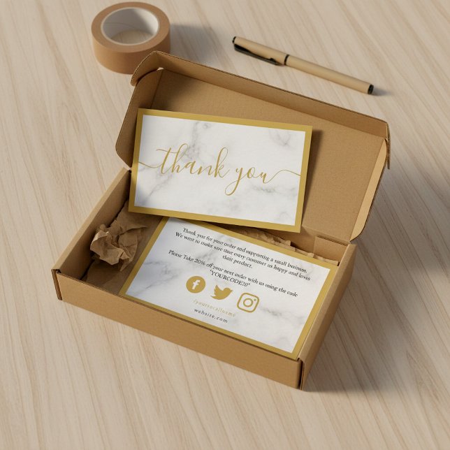 Gold and white marble effect customer thank you enclosure card (Gold and white marble effect customer thank you enclosure card.)