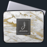 Gold and White Marble Elegant Monogram Laptop Sleeve<br><div class="desc">Gold and White Faux Marble Elegant Monogram Case. This case can be customised to include your initial and full name.</div>