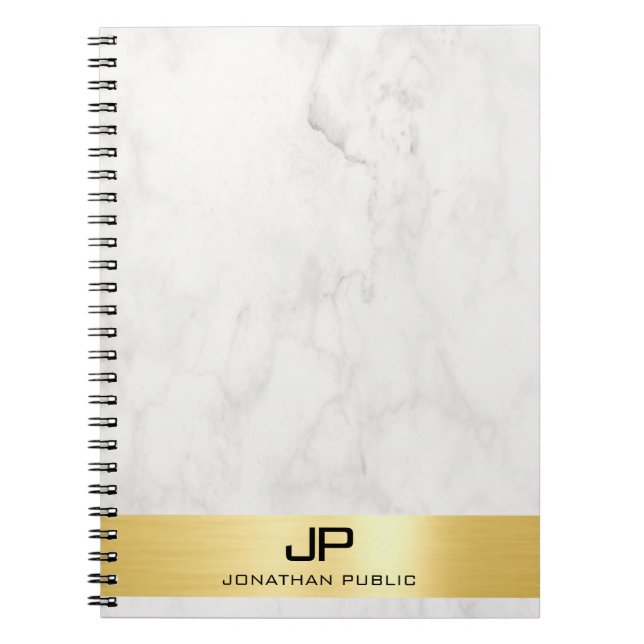 Gold And White Marble Elegant Template Spiral Notebook (Front)