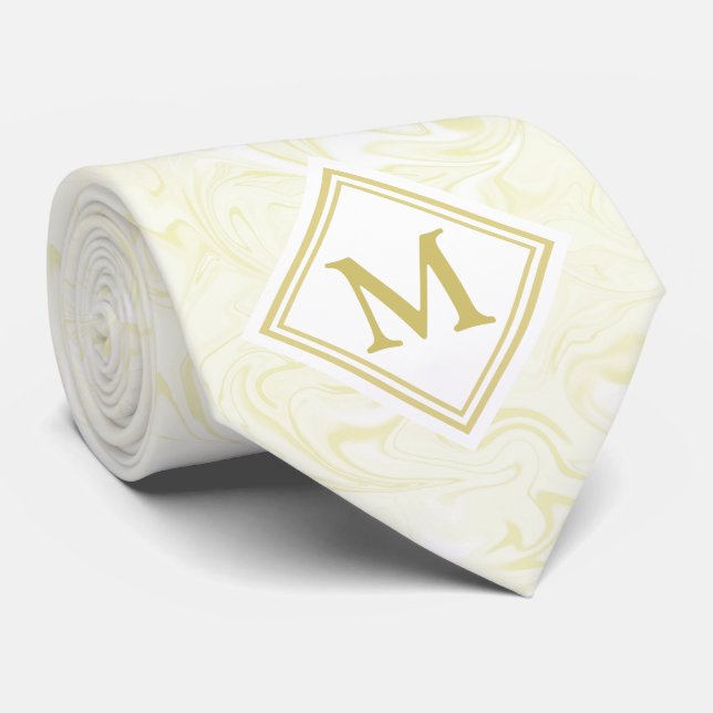 Gold and White Marble look with Diamond Monogram Tie (Rolled)