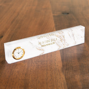 Gold and White Marble Personalised  Nameplate