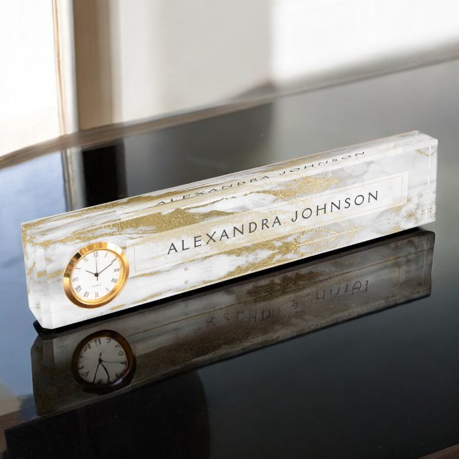 Gold and White Marble Professional Modern Nameplate (Creator Uploaded)