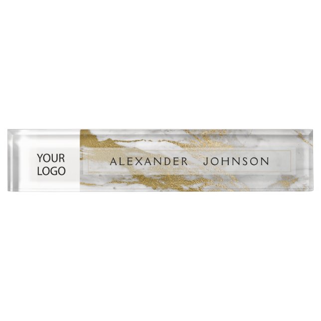 Gold and White Marble Professional Modern Nameplate (Front)