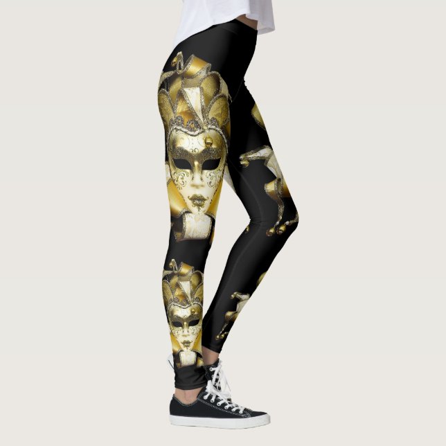 Gold and White Mardi Gras Mask Leggings (Right)
