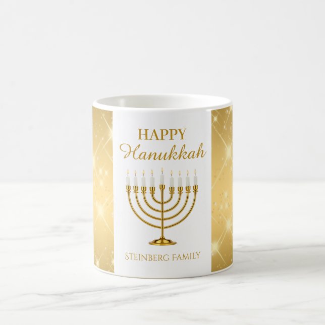 Gold and White Menorah Jewish Holiday Hanukkah Coffee Mug (Center)