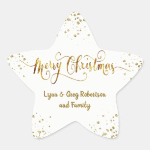 Gold and White Merry Christmas Star Stickers